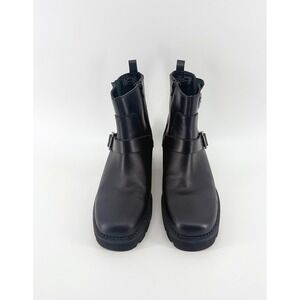 Vionic Folsom Black Leather Moto Boots Mens 11 Water Resistant Lug Sole Ankle